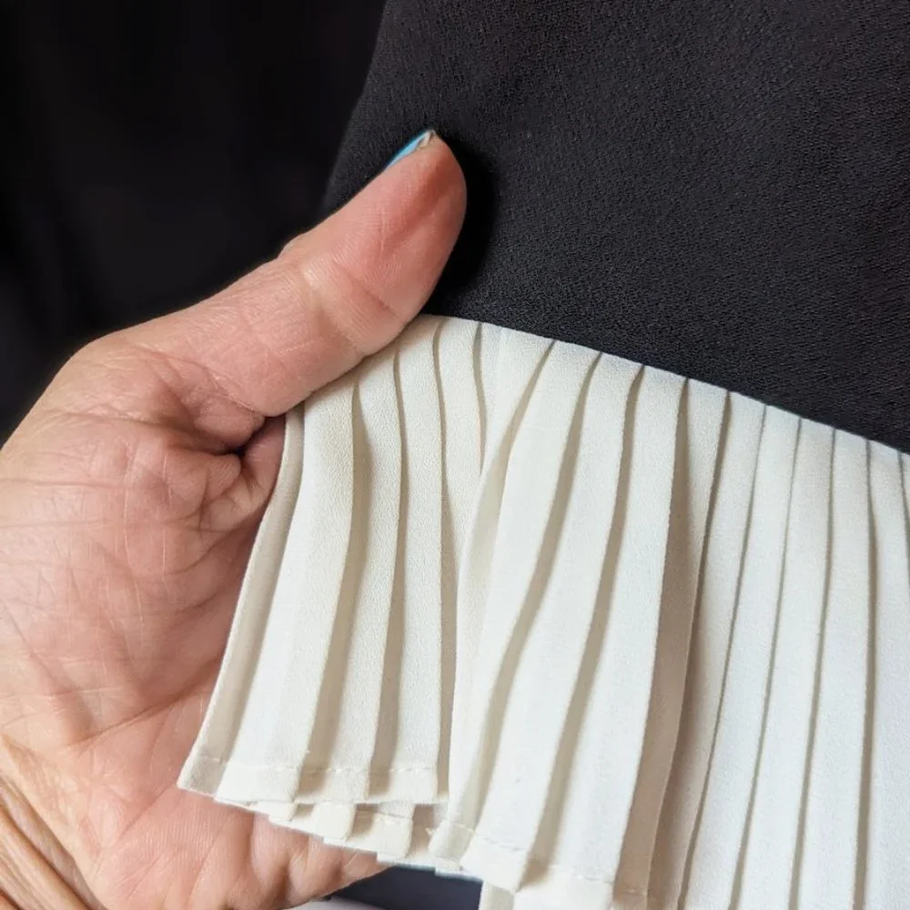 Nanette by Nanette Lepore Black Mini Dress with Cream Pleated Sleeves - Picture 6 of 7